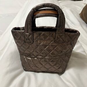 MZ Wallace Micro Micro Quilted Metro Tote bag distressed gold bronze leather